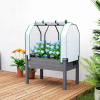 Outsunny Raised Garden Bed with PE Greenhouse Cover Outdoor Planter Box for Herbs and Vegetables, 35 x 22 x 47 inch, Dark Gray(m-10)