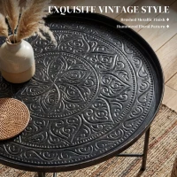 HOMCOM Coffee Table for Living Room, 24" Round Center Table with Hammered Tray Top and Metal Frame for Bedroom, Pewter(m-4)