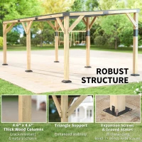 Outsunny 10' x 20' Wooden Gazebo, Hardtop Lean-to Gazebo Pergola with Galvanized Steel Sloped Roof, Light Walnut(m-5)