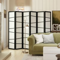 HOMCOM 66.9" Folding Room Divider, 6 Panel Wall Partition with Wood Frame for Bedroom, Home Office, White(m-8)