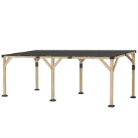 Outsunny 10' x 20' Wooden Gazebo, Hardtop Lean-to Gazebo Pergola with Galvanized Steel Sloped Roof, Light Walnut(m-1)