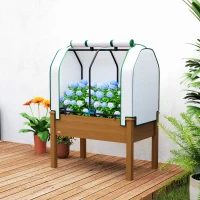 Outsunny Raised Garden Bed with PE Greenhouse Cover Outdoor Planter Box for Herbs and Vegetables, 35 x 22 x 47 inch, Brown(m-10)