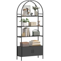HOMCOM 4-Tier Arched Shelving Unit with Cabinet, Bookshelf for Living Room, Office, 31.5" x 11.8" x 73.6", Black(m-11)