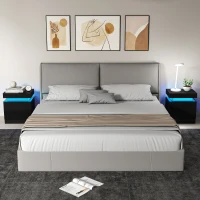 HOMCOM Nightstand Set of 2, End Side Tables with LED Lights, Bedside Tables with 2 Drawers, for Bedroom, Black(m-1)