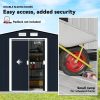 Outsunny 9' x 6' Outdoor Storage Shed, Garden Tool Metal Shed with Foundation Kit, Dark Gray(m-5)