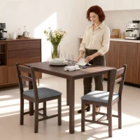 HOMCOM 5-Piece Solid Wood Dining Table Set for 4, Farmhouse Kitchen Table with Upholstered Chairs for Dining Room, Walnut(m-9)