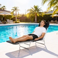 Outsunny Folding Chaise Lounge Chair, Portable Tanning Chair with Adjustable Backrest, Pillow for Beach Poolside Patio, Black(m-10)