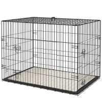 PawHut 35" Dog Crate with 2 Doors, Folding Metal Dog Cage with Soft Cushion, Removable Tray, Handle, Black(m-2)