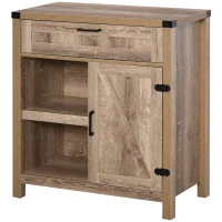 HOMCOM Rustic Barn Door Storage Cabinet Modern Farmhouse Buffet Sideboard for Kitchen and Dining Room, Light Oak(m-2)