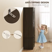 HOMCOM 64" Farmhouse Kitchen Pantry Storage Cabinet, two 4-tier door shelves for spice bottles with 2 Drawers, Adjustable Shelf, Distressed Dark Brown(m-7)