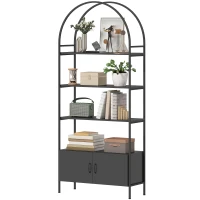 HOMCOM 4-Tier Arched Shelving Unit with Cabinet, Bookshelf for Living Room, Office, 31.5" x 11.8" x 73.6", Black(m-2)