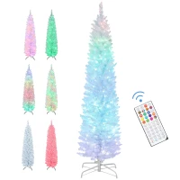 HOMCOM 6ft Christmas Tree with Colourful DIY Synchronized LEDs, Hinged Pencil Xmas Tree with Remote, Daily Timer, White(m-11)