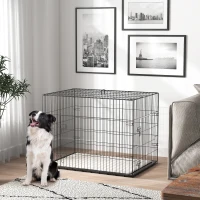 PawHut 35" Dog Crate with 2 Doors, Folding Metal Dog Cage with Soft Cushion, Removable Tray, Handle, Black(m-8)