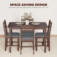 HOMCOM 5-Piece Solid Wood Dining Table Set for 4, Farmhouse Kitchen Table with Upholstered Chairs for Dining Room, Walnut(m-7)