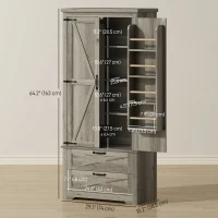 HOMCOM Farmhouse Kitchen Pantry Storage Cabinet, 64" Freestanding Kitchen Pantry Cabinet with Drawers, Distressed Grey(m-3)