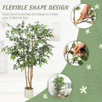 HOMCOM 5FT Artificial Banyan Tree Set of 2, Fake Potted Tree with Solid Wood Trunk and Pot for Indoor(m-6)