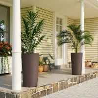 Outsunny 29 Inch Outdoor Planter, Set of 2 Plastic Flower Pots, Weather and UV Resistant Stackable Large Planters, Brown(m-2)