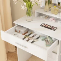 HOMCOM Vanity Desk with Mirror, Makeup Vanity w/ Drawer, Open Compartment and Shelves, Cabinet, Adjustable Shelves for Bedroom(m-10)