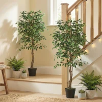 Outsunny 5.3 FT Artificial Tree, Indoor Fake Ficus with Pot, for Home Office Living Room Decor(m-1)