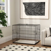 PawHut 35" Dog Crate with 2 Doors, Folding Metal Dog Cage with Soft Cushion, Removable Tray, Handle, Black(m-9)