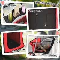 PawHut Pet Stroller with Reflective Strips, Foldable Cat Stroller with 360° Swivel Wheels for Small Dogs and Cats, Red(m-9)