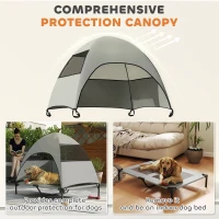 PawHut Elevated Dog Bed with Canopy Raised Dog Bed  Washable Mesh Steel Frame 41.7" x 29.9" x 39" Light Grey(m-4)