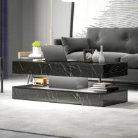 HOMCOM Coffee Table with Adjustable LED Lights, Center Table with 2 Drawers, Open Shelf, Remote, High Gloss Marble-Effect Black(m-7)