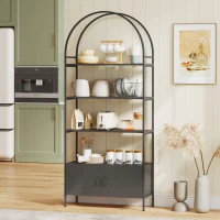 HOMCOM 4-Tier Arched Shelving Unit with Cabinet, Bookshelf for Living Room, Office, 31.5" x 11.8" x 73.6", Black(m-9)