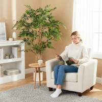 HOMCOM 5FT Artificial Banyan Tree Set of 2, Fake Potted Tree with Solid Wood Trunk and Pot for Indoor(m-10)