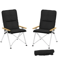 Outsunny Camping Chairs 2 Pack, Portable Folding Camp Chair with Padded Seat and Bag, Outdoor High Back Recliner, Black(m-11)