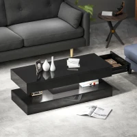 HOMCOM Coffee Table with Adjustable LED Lights, Modern Living Room Table with 2 Drawers, Open Shelf, Remote, High Gloss Black(m-8)