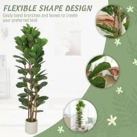 HOMCOM 6FT Artificial Fiddle Leaf Fig Tree Set of 2, Fake Potted Tree with Solid Wood Trunks for Indoor Decor, Green(m-6)