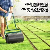 Outsunny Heavy Duty Lawn Roller, 20" Push/Tow Behind Sod Roller, Grass Flattener Filled with 11gal Water/136lbs Sand, Green(m-5)