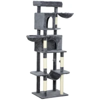 PawHut 69" Cat Tree, Multi-Level Cat Tower with 2 Condos, Plush Perch and Sisal Scratching Posts, Dark Grey(m-2)