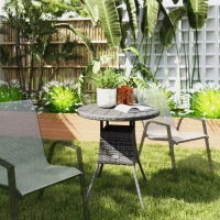 Outsunny 27.5" Outdoor Wicker Dining Table, PE Rattan Patio Furniture with Wood-plastic Composite Top, Grey(m-1)