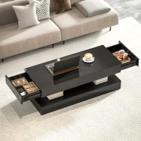 HOMCOM Coffee Table with Adjustable LED Lights, Modern Living Room Table with 2 Drawers, Open Shelf, Remote, High Gloss Black(m-9)
