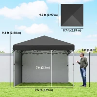 Outsunny 10' x 10' Pop Up Canopy with Sidewalls, Roller Bag, Height Adjustable Instant Tent for Outdoor, Garden, Patio, Black(m-3)