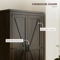 HOMCOM 64" Farmhouse Kitchen Pantry Storage Cabinet, two 4-tier door shelves for spice bottles with 2 Drawers, Adjustable Shelf, Distressed Dark Brown(m-4)