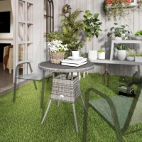 Outsunny 27.5" Outdoor Wicker Dining Table, PE Rattan Patio Furniture with Wood-plastic Composite Top, Grey(m-8)