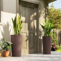 Outsunny 29 Inch Outdoor Planter, Set of 2 Plastic Flower Pots, Weather and UV Resistant Stackable Large Planters, Brown(m-10)