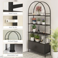 HOMCOM 4-Tier Arched Shelving Unit with Cabinet, Bookshelf for Living Room, Office, 31.5" x 11.8" x 73.6", Black(m-5)