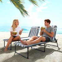 Outsunny 2 Folding Chaise Lounge Pool Chairs with 4-Position Reclining Back, Pillow, Breathable Mesh & Bungee Seat, Blue White(m-7)