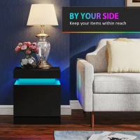 HOMCOM Nightstand Set of 2, End Side Tables with LED Lights, Bedside Tables with 2 Drawers, for Bedroom, Black(m-5)