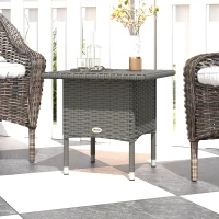 Outsunny Wicker Outdoor Side Table, 20" Square Patio End Table w/ Full Woven Top, Grey(m-8)