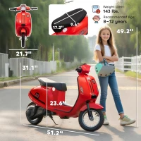 Qaba 24V Kids Motorcycle with 3-Speed, Electric Motorcycle with Rear Suspension and LED Lights for 8-12 Years Old, Red(m-3)