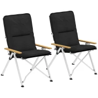 Outsunny Camping Chairs 2 Pack, Portable Folding Camp Chair with Padded Seat and Bag, Outdoor High Back Recliner, Black(m-2)