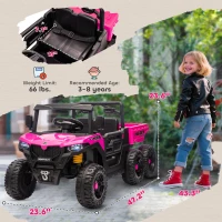 Qaba 24V 4WD Kids Ride On Car with 6 Wheels Electric Ride On Car with Dump Bed, Remote for 3-8 Years, Pink(m-3)