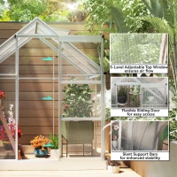 Outsunny 6' x 4' Walk-In Greenhouse, Polycarbonate Greenhouse with Sliding Door, Window, Aluminium Frame, Foundation, Silver(m-4)