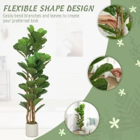 HOMCOM 5FT Artificial Fiddle Leaf Fig Tree Set of 2, Fake Potted Tree with Solid Wood Trunks for Indoor Decor, Green(m-6)