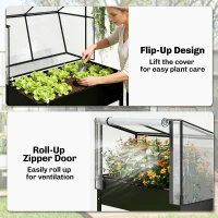 Outsunny Raised Garden Bed with Flip-Up Greenhouse Cover, Metal Elevated Garden Bed with Legs and Drainage Hole, Black(m-6)
